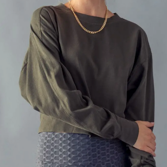 Cropped Crew Top - Olive