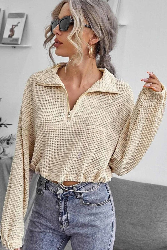 Waffle Cropped Sweater