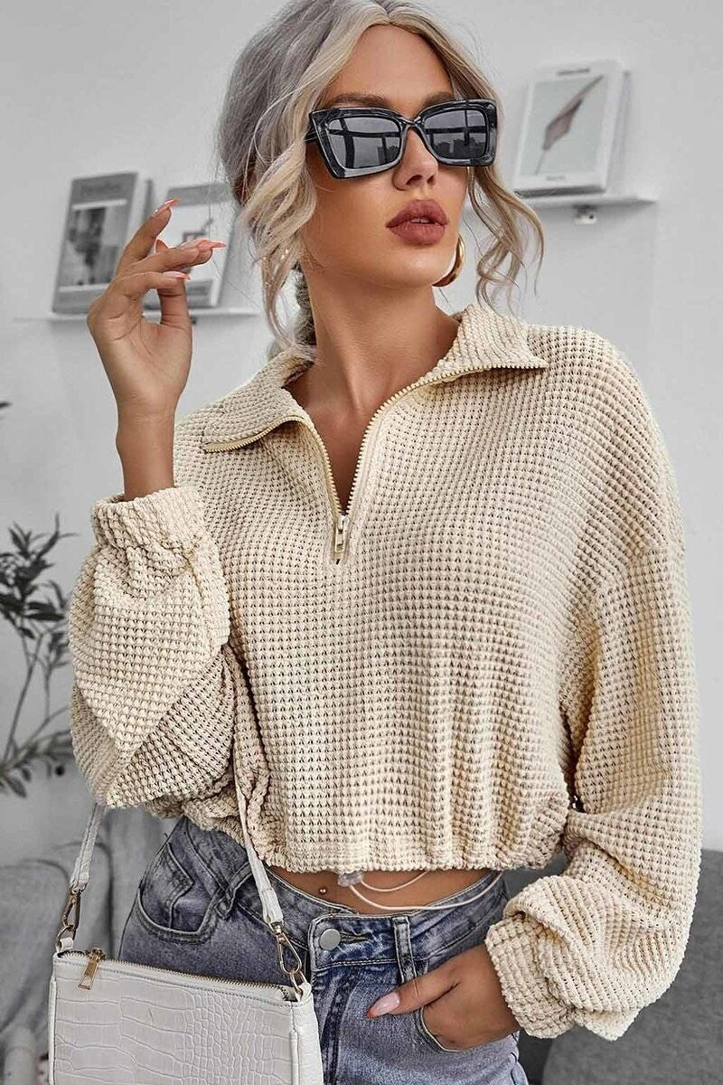 Waffle Cropped Sweater